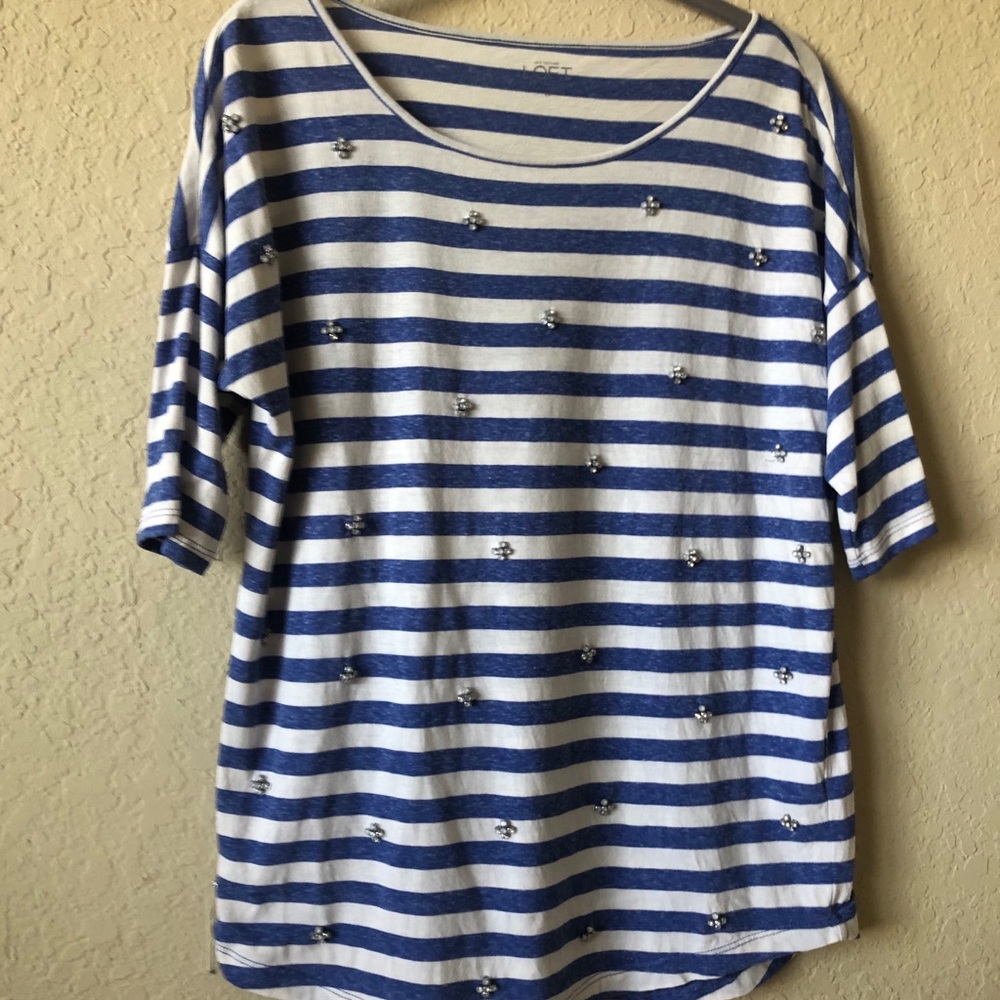 Ann Taylor Loft Blue/White Striped Top